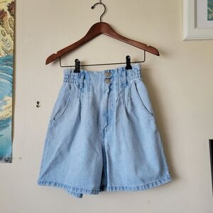 Zara Denim Paperbag Elastic Waist Shorts